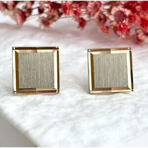 Rectangular Art Deco Inspired Textured 80's Retro Gold Toned Vintage Cuff Links